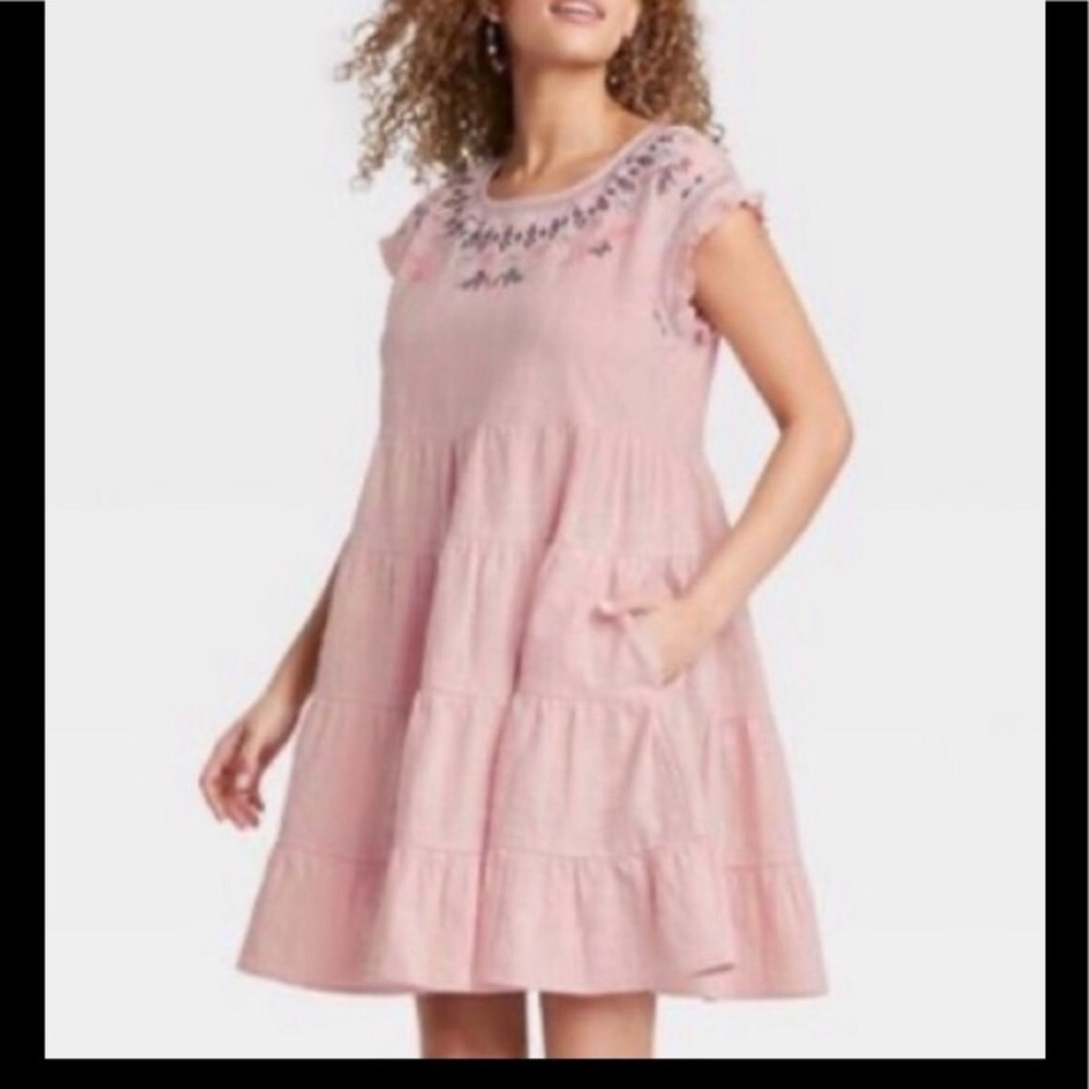 Knox Rose embroidered tiered floral dress size small flowy babydoll boho fairy
